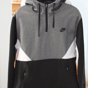 Nike Men Hoodie SZ L Black & Gray Zip White String Pockets Sport Casual